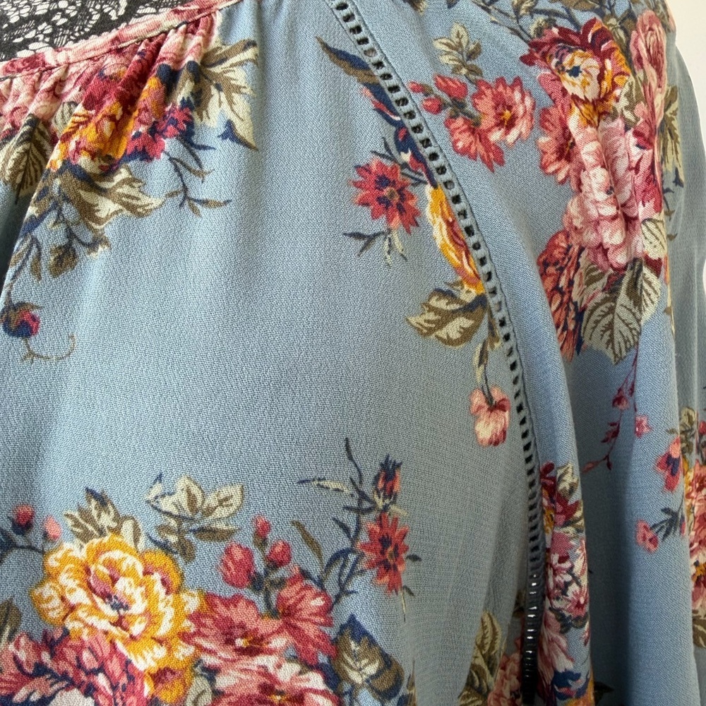 Blue Floral Peasant Blouse - Picture 4 of 4